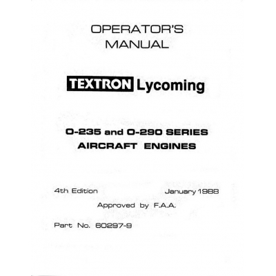 Lycoming Operator's Manual 60297-9 O-235 O-290 Series $13.95