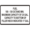 Main Fuel Tank 100-130 Octane Aircraft Placards,Decal/Stickers!