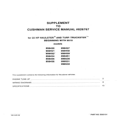 Supplement to Cushman Service Manual 826767 Part Number E503101