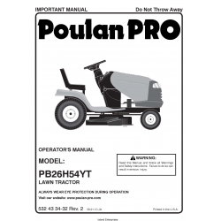 Poulan Pro PB26H54YT Lawn Tractor Operator's Manual 