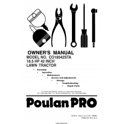 Poulan Pro CO18542STA 18.5 HP 42 Inch Lawn Tractor Owner's Manual