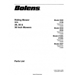 Bolens 2030 & 2036 Riding Mower 28, 30 and 36 inch Mowers Parts List 1989