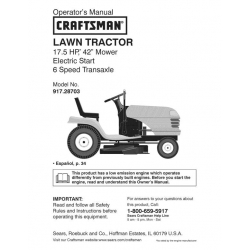 917.28703 17.5 HP Electric Start 42" Mower 6 Speed Transaxle Lawn Tractor Operator's Manual Sears Craftsman