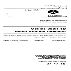 Collins 339H-1D Radio Altitude Indicator 1971 Overhaul Manual With IPL 34-47-10