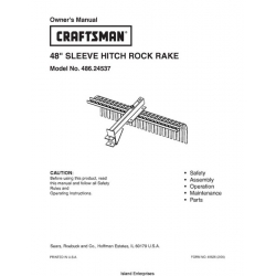 Sears Craftsman 486.24537 48" Sleeve Hitch Rock Rake Owner's Manual 2005