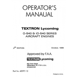 Lycoming Operator's Manual Part # 60297-10-4 O-IO-540 Series