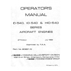 Lycoming Operator's Manual Part # 60297-10-1 O-IO-HIO 540 Series