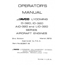 Lycoming Operator's Manual Part# 60297-16 O-IO-AIO-LIO-320 Series