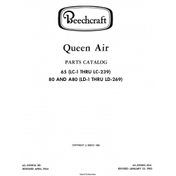 Beechcraft Queen Air 65 (LC-1 THRU LC-239) 80 and A80 Parts Catalog Rev.1982 65-590010-3D4