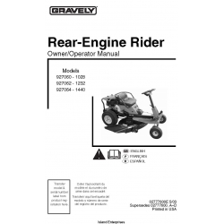 Gravely Rear Engine Rider Model 927060-1028, 927062-1232, 927064-1440 Owner/Operator Manual 02777600E