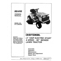Sears Craftsman 917.254220 LT 10 HP Electric Start 4 Speed - 36" Owner's Manual