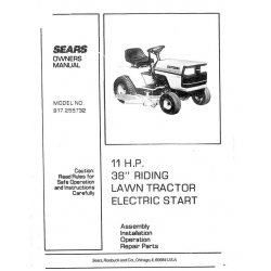 917.255732 11 H.P. 38" Riding Lawn Tractor Electric Start Owner's Manual Sears Craftsman