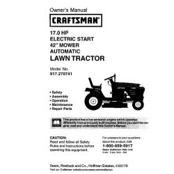 917.270741 17.0 HP Electric Start 42" Mower Automatic Lawn Tractor Owner's Manual Sears Craftsman