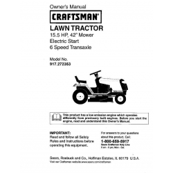 917.272353 15.5 HP 42" Mower Electric Start 6 Speed Transaxle Lawn Tractor Sears Craftsman