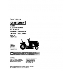 917.272410 18.0 HP Electric Start 42" Mower 6 Speed Transaxle Owner's Manual Lawn Tractor Sears Craftsman