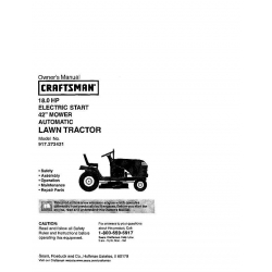 917.272421 18.0 HP Electric Start 42" Mower Automatic Owner's Manual Lawn Tractor Sears Craftsman
