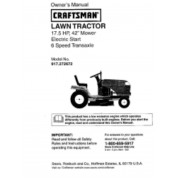 917.272672 17.5 HP 42" Mower Electric Start 6 Speed Transaxle Lawn Tractor Owner's Manual Sears Craftsman