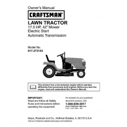 917.273143 17.0 HP 42" Mower Electric Start Automatic Transmission Lawn Tractor Owner's Manual Sears Craftsman