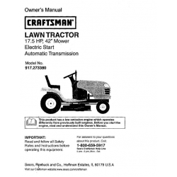 917.273380 17.5 HP 42" Mower Electric Start Automatic Transmission Lawn Tractor Owner's Manual Sears Craftsman