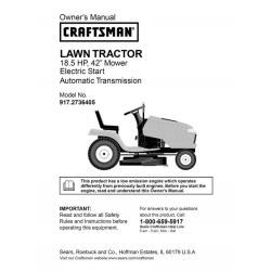 917.2736405 18.5 HP 42" Mower Electric Start Automatic Transmission Owner's Manual Lawn Tractor Sears Craftsman