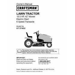 917.274632 18.5 HP 42" Mower Electric Start 6 Speed Transaxle Owner's Manual Lawn Tractor Sears Craftsman