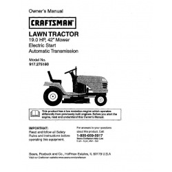 917.275180 19.0 HP 42" Mower Electric Start Automatic Transmission Owner's Manual Lawn Tractor Craftsman