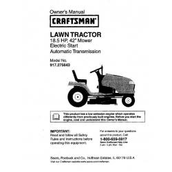 917.275643 18.5 HP 42" Mower Electric Start Automatic Transmission Owner's Manual Lawn Tractor Sears Craftsman