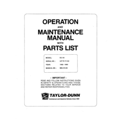 Taylor-Dunn Model B2-10 SN UP to 74422 Operation and Maintenance Manual with Parts List