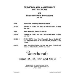 Beechcraft Baron 55-58-58P-58TC Servicing Maintenance Instructions and Illustrated Parts Breakdown PN 98-35061B