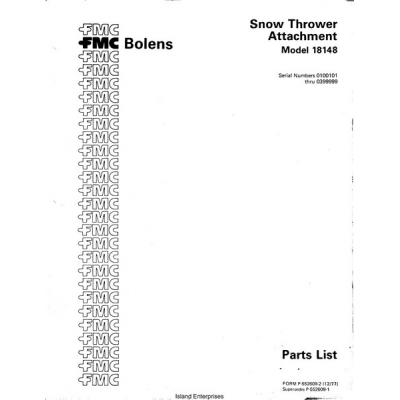 Bolens 18148 Snow Thrower Attachment Parts List 1977 $4.95