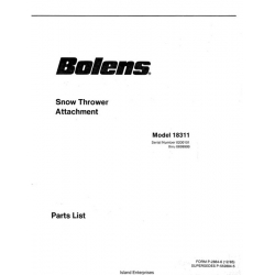 Bolens 18311 Snow Thrower Attachment Parts List 1985