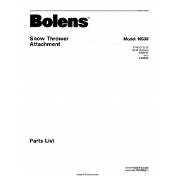 Bolens 18538 38 inch Snow Thrower Attachment Parts List 1980