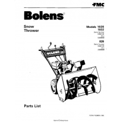 Bolens 826, 1026 & 1032 Walk Behind Snow Thrower Parts List 1980