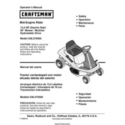 Craftsman Mid-Engine Rider 13.5 HP. Electric Start 30" Mower/Mulcher Model 536.270302 Operator's Manual