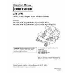 Craftsman ZTS 7500 Rear Engine Riders 21 HP 42" Mower 107.28786 Operator's Manual