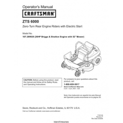Craftsman ZTS 6000 Zero-Turn Rear Engine Riders 107.289920 Operator's