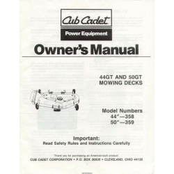 Cub Cadet 44GT and 50GT Mowing Decks Model No. 44"-358, 50"-359 Owner's Manual