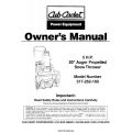 Cub Cadet 5HP 20" Auger Propelled Snow Thrower 317-262-100 Owner's Manual