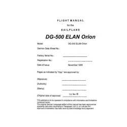 DG-500 ELAN Orion Sailplane Flight Manual/POH 1995 - 1999