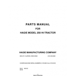 Hagie 250 Hi-Tractor S/N 017819001 thru 017819100 Parts Manual 1991
