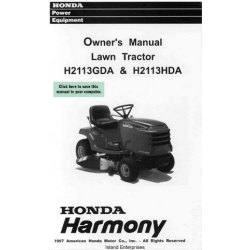 Honda Harmony H2113GDA & H2113HDA Lawn Tractor Owner's Manual 1997