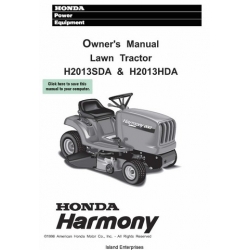 Honda Harmony Lawn Tractor H2013SDA & H2013HDA Owner's Manual 1996