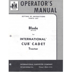 International Cub Cadet Tractor Blade 42 inch Setting Up Instructions Parts List/ Operator's Manual
