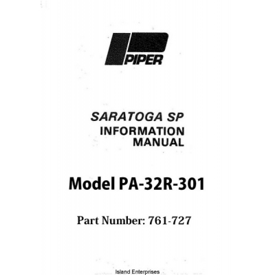 New Surplus 1980-1993 Piper PA32R-301 Saratoga SP Info Manual p/n 761-727