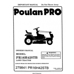 Poulan PRO PR16H42STB Lawn Tractor/ Ride-On Mowers Owner's Manual 2000