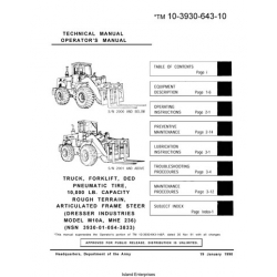 Rough Terrain, Articulated Frame Steer M10A, MHE 236 Forklift TM 10-3930-643-10 Operator's Manual 1990