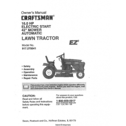 Sears Craftsman 16 HP Electric Start 42" Mower Automatic Lawn Tractor 917.270641 Owner's Manual