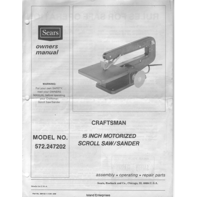 Craftsman 15" Scroll Saw Manual Model # 572.247202