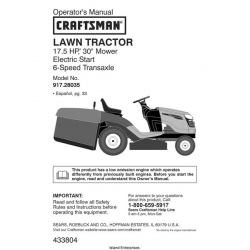 Sears Craftsman 917.28035 17.5 HP 30" Mower Electric Start 6 Speed Transaxle Operator's Manual