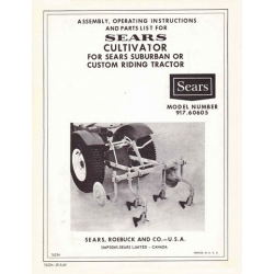 Sears Cultivator 917.60605 for Sears Suburban or Custom Riding Tractor Assembly Operating Instructions